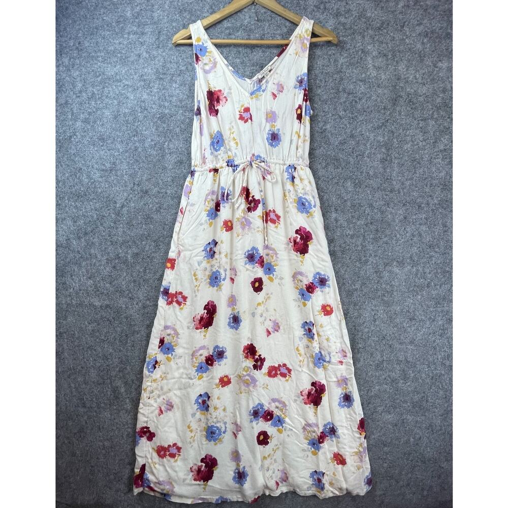 Lucky Brand Maxi Dress Womens Small Ivory Romantic Boho Floral Sleeveless V-Neck